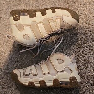 Nike Kids Air More Uptempo Sneakers - Cream and Brown